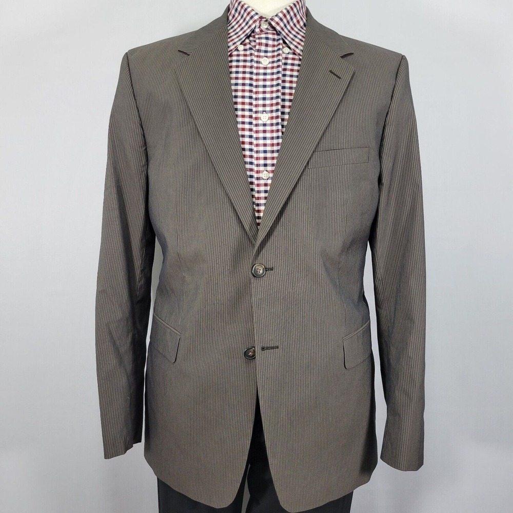 Theory Men's Sport Coat Blazer Two‎ Button Brown Pin Striped Cotton Blend 44R